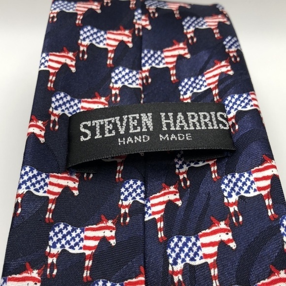 Steven Harris Navy Blue Tie with Democratic Donkey American Flag Logo NWOT - Picture 2 of 7